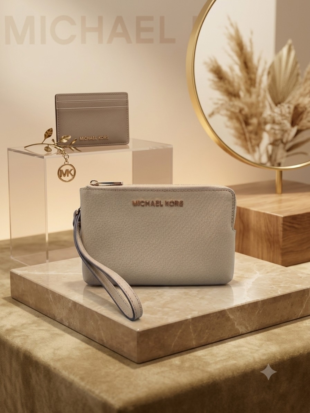 Michael Kors Taupe Zip Wristlet